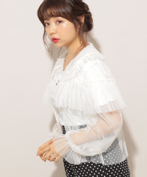 apres jour（アプレジュール）の「チュールアソートフリル襟ブラウス【ZOZOTOWN限定アイテム】（シャツ/ブラウス・レディース・その他/オフホワイト/ホワイト・フリー）」の5枚目の写真