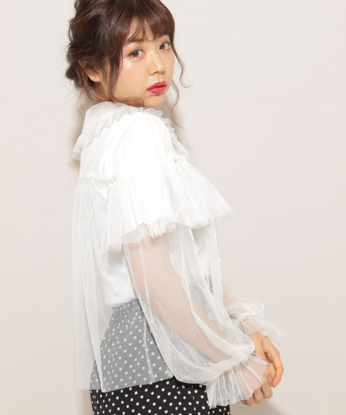 apres jour（アプレジュール）の「チュールアソートフリル襟ブラウス【ZOZOTOWN限定アイテム】（シャツ/ブラウス・レディース・その他/オフホワイト/ホワイト・フリー）」の6枚目の写真