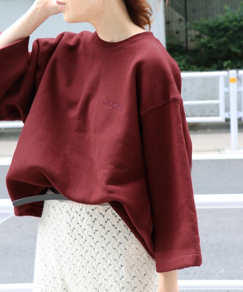 SLOBE IENA（スローブイエナ）の「CAMBER×SLOBE別注 CROSSKNIT クルーネックショートスリーブスウェット◆（スウェット・レディース・グレー/カーキ/ボルドー・FREE）」の3枚目の写真