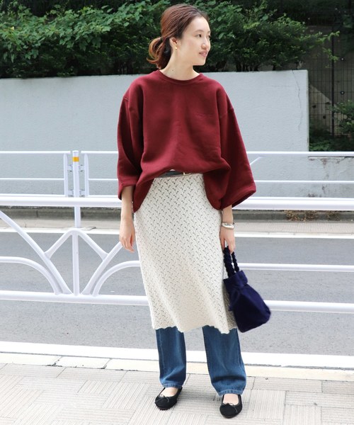 SLOBE IENA（スローブイエナ）の「CAMBER×SLOBE別注 CROSSKNIT クルーネックショートスリーブスウェット◆（スウェット・レディース・グレー/カーキ/ボルドー・FREE）」の8枚目の写真