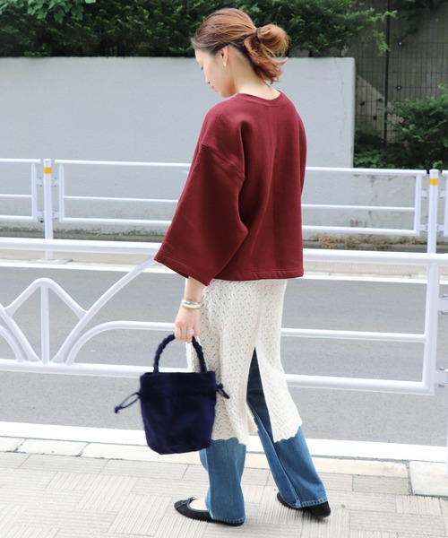 SLOBE IENA（スローブイエナ）の「CAMBER×SLOBE別注 CROSSKNIT クルーネックショートスリーブスウェット◆（スウェット・レディース・グレー/カーキ/ボルドー・FREE）」の9枚目の写真