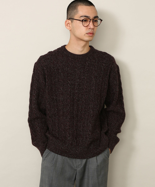 ADAM ET ROPE'（アダムエロペ）の「ウール杢ケーブルクルーネックプルオーバー（ニット/セーター・メンズ・モスグリーン/ブラック系その他2/オレンジ系その他2・M/L）」の2枚目の写真