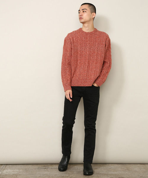 ADAM ET ROPE'（アダムエロペ）の「ウール杢ケーブルクルーネックプルオーバー（ニット/セーター・メンズ・モスグリーン/ブラック系その他2/オレンジ系その他2・M/L）」の9枚目の写真