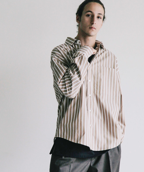 THE TWENTYSEVEN(ザ トゥエンティーセブン)の「【The TWENTYSEVEN】CTN STRIPE BIG SHIRTS L/S:コットン ストライプ ビッグ 長袖 シャツ(シャツ/ブラウス・メンズ・ベージュ/ネイビー・44/46/48)」の1枚目の写真