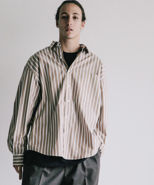 THE TWENTYSEVEN(ザ トゥエンティーセブン)の「【The TWENTYSEVEN】CTN STRIPE BIG SHIRTS L/S:コットン ストライプ ビッグ 長袖 シャツ(シャツ/ブラウス・メンズ・ベージュ/ネイビー・44/46/48)」の3枚目の写真