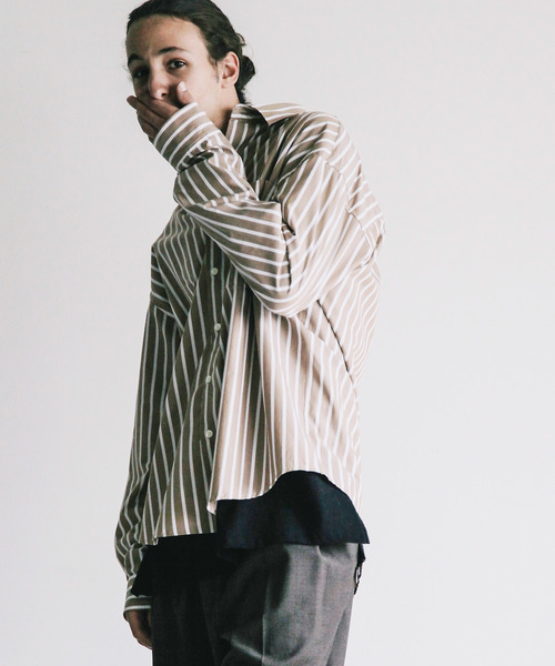 THE TWENTYSEVEN(ザ トゥエンティーセブン)の「【The TWENTYSEVEN】CTN STRIPE BIG SHIRTS L/S:コットン ストライプ ビッグ 長袖 シャツ(シャツ/ブラウス・メンズ・ベージュ/ネイビー・44/46/48)」の5枚目の写真