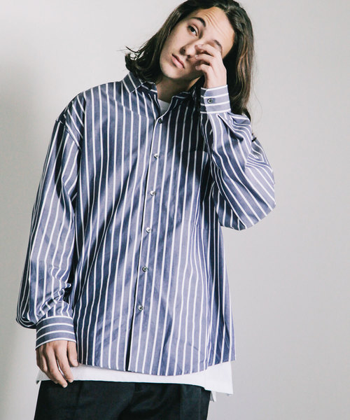 THE TWENTYSEVEN(ザ トゥエンティーセブン)の「【The TWENTYSEVEN】CTN STRIPE BIG SHIRTS L/S:コットン ストライプ ビッグ 長袖 シャツ(シャツ/ブラウス・メンズ・ベージュ/ネイビー・44/46/48)」の7枚目の写真
