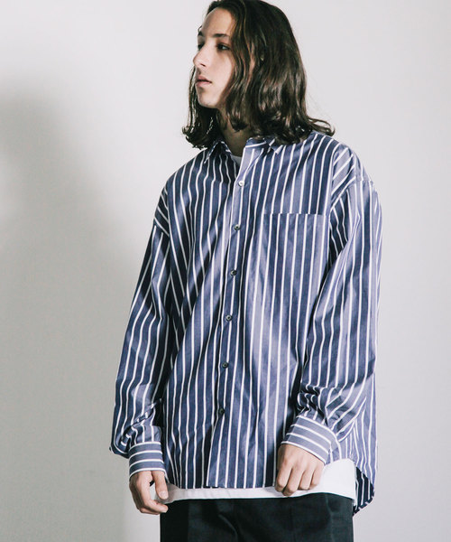 THE TWENTYSEVEN(ザ トゥエンティーセブン)の「【The TWENTYSEVEN】CTN STRIPE BIG SHIRTS L/S:コットン ストライプ ビッグ 長袖 シャツ(シャツ/ブラウス・メンズ・ベージュ/ネイビー・44/46/48)」の8枚目の写真