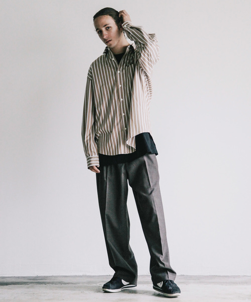 THE TWENTYSEVEN(ザ トゥエンティーセブン)の「【The TWENTYSEVEN】CTN STRIPE BIG SHIRTS L/S:コットン ストライプ ビッグ 長袖 シャツ(シャツ/ブラウス・メンズ・ベージュ/ネイビー・44/46/48)」の9枚目の写真