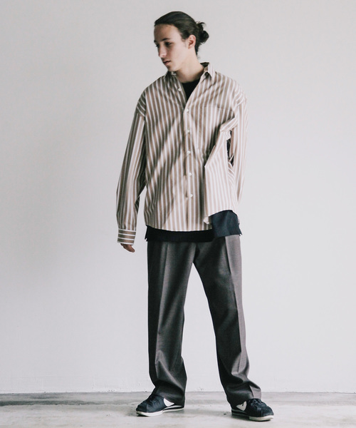 THE TWENTYSEVEN(ザ トゥエンティーセブン)の「【The TWENTYSEVEN】CTN STRIPE BIG SHIRTS L/S:コットン ストライプ ビッグ 長袖 シャツ(シャツ/ブラウス・メンズ・ベージュ/ネイビー・44/46/48)」の10枚目の写真