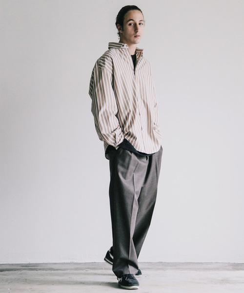 THE TWENTYSEVEN(ザ トゥエンティーセブン)の「【The TWENTYSEVEN】CTN STRIPE BIG SHIRTS L/S:コットン ストライプ ビッグ 長袖 シャツ(シャツ/ブラウス・メンズ・ベージュ/ネイビー・44/46/48)」の12枚目の写真
