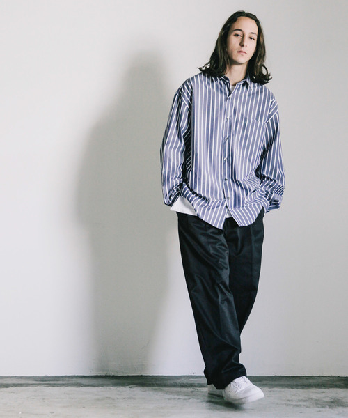 THE TWENTYSEVEN(ザ トゥエンティーセブン)の「【The TWENTYSEVEN】CTN STRIPE BIG SHIRTS L/S:コットン ストライプ ビッグ 長袖 シャツ(シャツ/ブラウス・メンズ・ベージュ/ネイビー・44/46/48)」の13枚目の写真