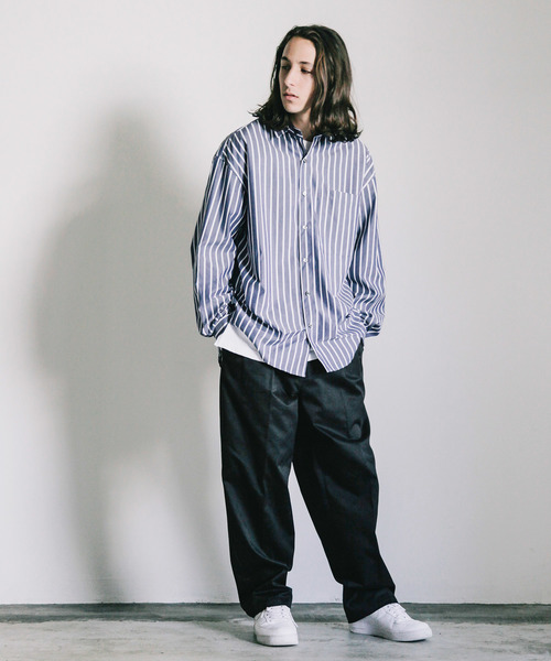 THE TWENTYSEVEN(ザ トゥエンティーセブン)の「【The TWENTYSEVEN】CTN STRIPE BIG SHIRTS L/S:コットン ストライプ ビッグ 長袖 シャツ(シャツ/ブラウス・メンズ・ベージュ/ネイビー・44/46/48)」の14枚目の写真