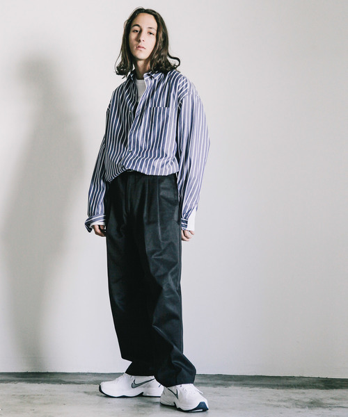 THE TWENTYSEVEN(ザ トゥエンティーセブン)の「【The TWENTYSEVEN】CTN STRIPE BIG SHIRTS L/S:コットン ストライプ ビッグ 長袖 シャツ(シャツ/ブラウス・メンズ・ベージュ/ネイビー・44/46/48)」の15枚目の写真