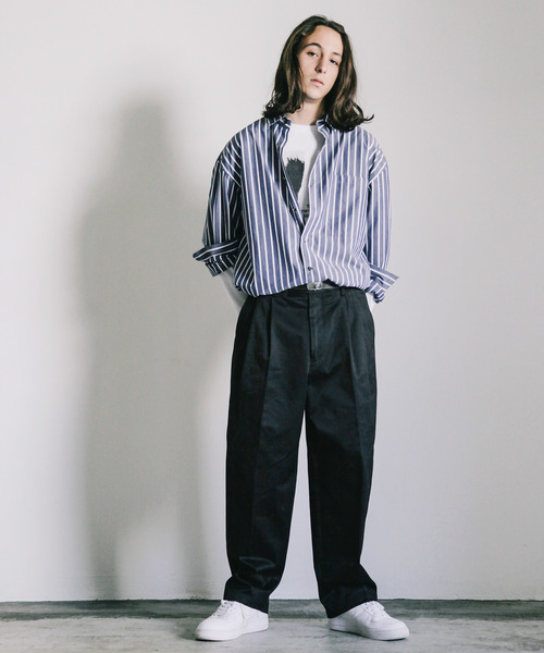 THE TWENTYSEVEN(ザ トゥエンティーセブン)の「【The TWENTYSEVEN】CTN STRIPE BIG SHIRTS L/S:コットン ストライプ ビッグ 長袖 シャツ(シャツ/ブラウス・メンズ・ベージュ/ネイビー・44/46/48)」の16枚目の写真