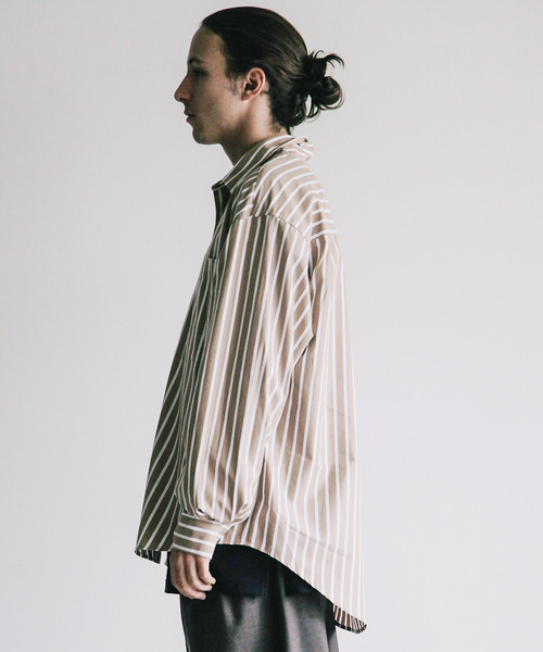 THE TWENTYSEVEN(ザ トゥエンティーセブン)の「【The TWENTYSEVEN】CTN STRIPE BIG SHIRTS L/S:コットン ストライプ ビッグ 長袖 シャツ(シャツ/ブラウス・メンズ・ベージュ/ネイビー・44/46/48)」の18枚目の写真