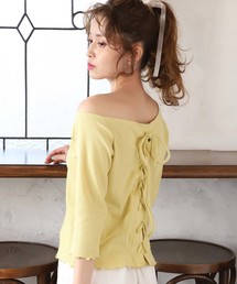 one after another NICE CLAUP | ワンショルダー バックレースアップテレコトップス(Tシャツ/カットソー)