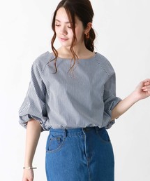 【HERCLOSET】バルーンスリーブストライプブラウス
