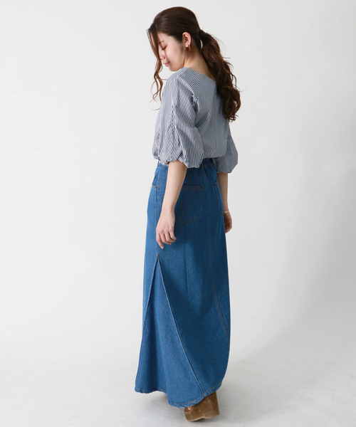 HER CLOSET(ハークローゼット)の「【HERCLOSET】バルーンスリーブストライプブラウス(シャツ/ブラウス・レディース・ブラック/サックスブルー/ネイビー・M)」の11枚目の写真