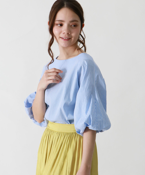 HER CLOSET(ハークローゼット)の「【HERCLOSET】バルーンスリーブストライプブラウス(シャツ/ブラウス・レディース・ブラック/サックスブルー/ネイビー・M)」の18枚目の写真
