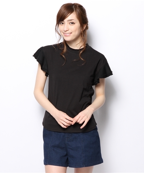 mystic(ミスティック)の「ハイネック袖フリルティー(Tシャツ/カットソー・レディース・オフホワイト/ベージュ/グレー/ブラック・フリ-)」の2枚目の写真