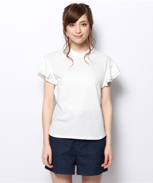 mystic(ミスティック)の「ハイネック袖フリルティー(Tシャツ/カットソー・レディース・オフホワイト/ベージュ/グレー/ブラック・フリ-)」の6枚目の写真