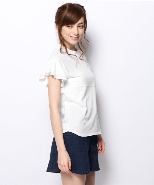mystic(ミスティック)の「ハイネック袖フリルティー(Tシャツ/カットソー・レディース・オフホワイト/ベージュ/グレー/ブラック・フリ-)」の5枚目の写真