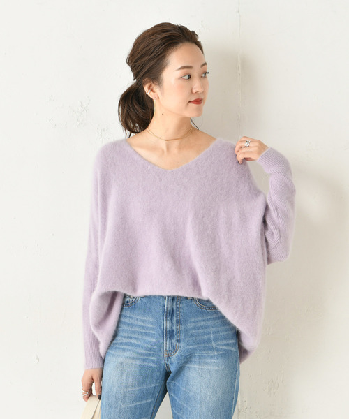 DouDou(ドゥドゥ)の「フェレット切替Vプルオーバー(ニット/セーター・レディース・ベージュ/サックスブルー/モカ/ラベンダー/ダークブラウン/ピンク/ブルー系その他/イエロー・FREE)」の17枚目の写真