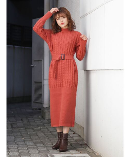 dazzlin（ダズリン）の「ケーブルマキシワンピース（ワンピース・レディース・アイボリー/ピンク/オレンジ/ブラウン・FREE）」の4枚目の写真