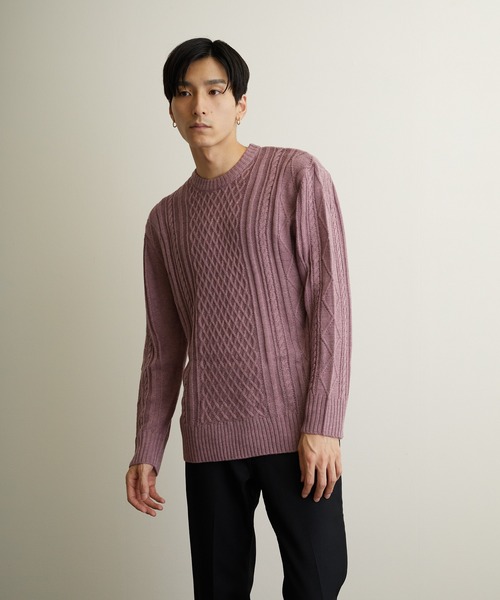 VIBGYOR(ヴィブジョー)の「VIBGYOR Select/ケーブルクルーネックニット(BL)(ニット/セーター・メンズ・ブラック/アイボリー/ホワイト系その他/ブラック系その他/杢グレー/ベージュ系その他/パープル系その他/ワイン・MEDIUM/LARGE/X-LARGE)」の7枚目の写真