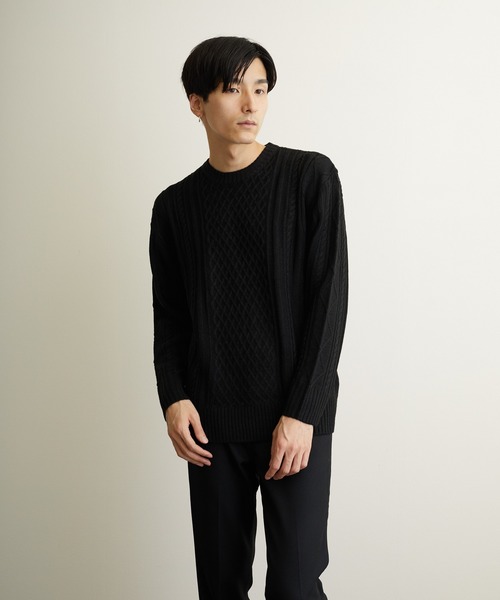 VIBGYOR(ヴィブジョー)の「VIBGYOR Select/ケーブルクルーネックニット(BL)(ニット/セーター・メンズ・ブラック/アイボリー/ホワイト系その他/ブラック系その他/杢グレー/ベージュ系その他/パープル系その他/ワイン・MEDIUM/LARGE/X-LARGE)」の16枚目の写真