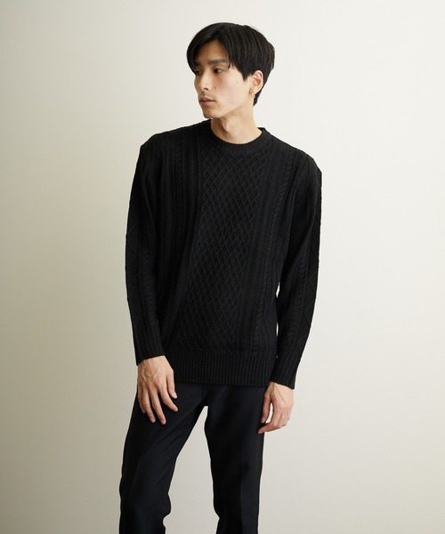 VIBGYOR(ヴィブジョー)の「VIBGYOR Select/ケーブルクルーネックニット(BL)(ニット/セーター・メンズ・ブラック/アイボリー/ホワイト系その他/ブラック系その他/杢グレー/ベージュ系その他/パープル系その他/ワイン・MEDIUM/LARGE/X-LARGE)」の15枚目の写真