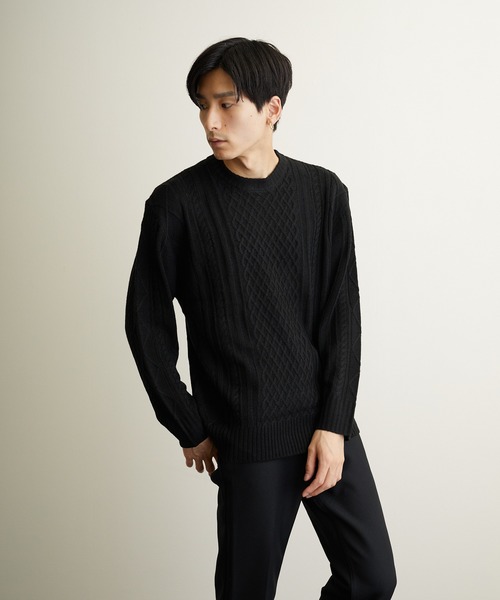 VIBGYOR(ヴィブジョー)の「VIBGYOR Select/ケーブルクルーネックニット(BL)(ニット/セーター・メンズ・ブラック/アイボリー/ホワイト系その他/ブラック系その他/杢グレー/ベージュ系その他/パープル系その他/ワイン・MEDIUM/LARGE/X-LARGE)」の9枚目の写真
