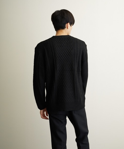 VIBGYOR(ヴィブジョー)の「VIBGYOR Select/ケーブルクルーネックニット(BL)(ニット/セーター・メンズ・ブラック/アイボリー/ホワイト系その他/ブラック系その他/杢グレー/ベージュ系その他/パープル系その他/ワイン・MEDIUM/LARGE/X-LARGE)」の12枚目の写真