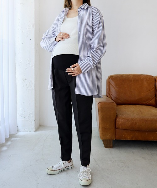 andme（アンドミー）の「【マタニティ】きれいめツイルテーパードパンツ（マタニティウェア/グッズ・レディース・チャコールグレー/ブラック/ネイビー/モカ/ベージュ系その他/ダークカーキ/ベージュ系その他3/ライトカーキ/テラコッタ/ピンク/オフホワイト・M/L）」の14枚目の写真