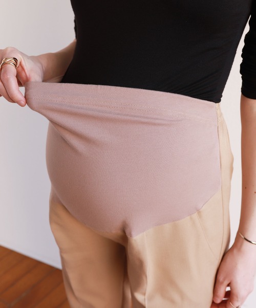 きれいめツイル美脚マタニティタックテーパードパンツセンタープレスパンツウエストゴム