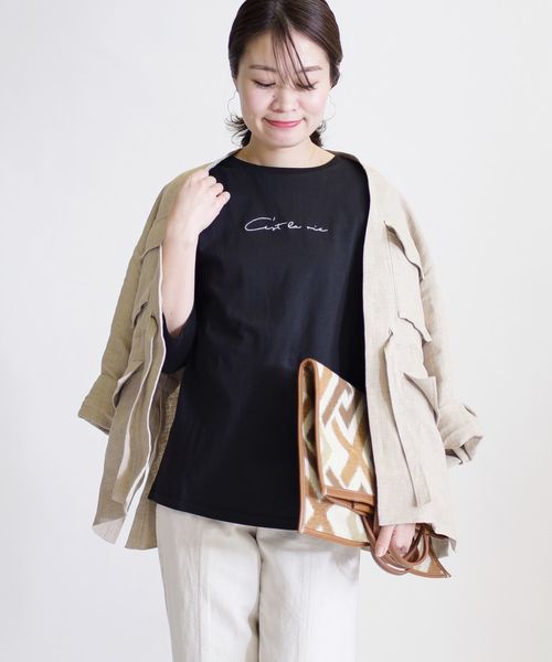 SHIPS（シップス）の「エンブロイダリー 7/S TEE（Tシャツ/カットソー・レディース・ホワイト/ブラック/ダークグレー/ライトホワイト・ONE SIZE）」の7枚目の写真