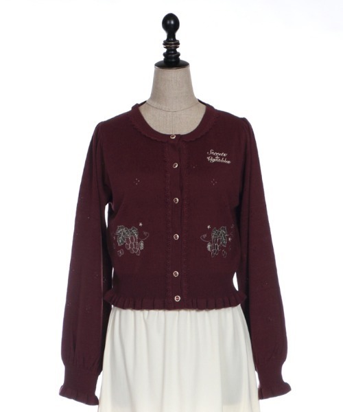 axes femme（アクシーズファム）の「葡萄刺繍ニットカーデ（カーディガン/ボレロ・レディース・ワイン/グリーン/ブラック・MEDIUM）」の6枚目の写真