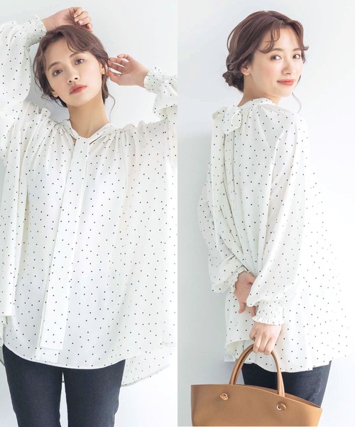 coca（coca）（コカ）の「ドット柄2wayボウタイブラウス（シャツ/ブラウス・レディース・ブラック/ホワイト・ONE SIZE）」の2枚目の写真