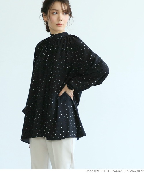 coca（coca）（コカ）の「ドット柄2wayボウタイブラウス（シャツ/ブラウス・レディース・ブラック/ホワイト・ONE SIZE）」の9枚目の写真