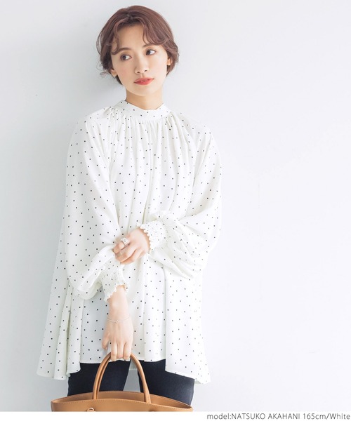 coca（coca）（コカ）の「ドット柄2wayボウタイブラウス（シャツ/ブラウス・レディース・ブラック/ホワイト・ONE SIZE）」の10枚目の写真