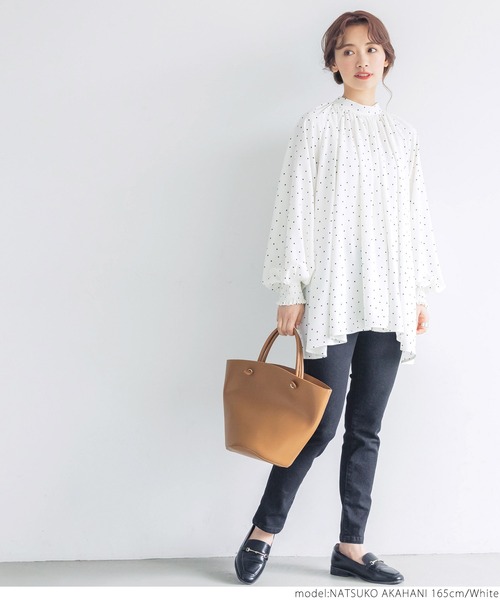 coca（coca）（コカ）の「ドット柄2wayボウタイブラウス（シャツ/ブラウス・レディース・ブラック/ホワイト・ONE SIZE）」の11枚目の写真