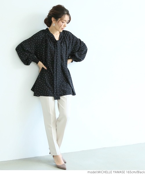 coca（coca）（コカ）の「ドット柄2wayボウタイブラウス（シャツ/ブラウス・レディース・ブラック/ホワイト・ONE SIZE）」の3枚目の写真