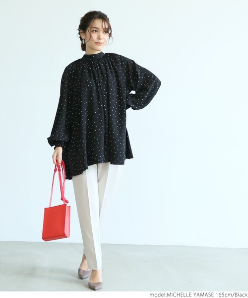 coca（coca）（コカ）の「ドット柄2wayボウタイブラウス（シャツ/ブラウス・レディース・ブラック/ホワイト・ONE SIZE）」の5枚目の写真