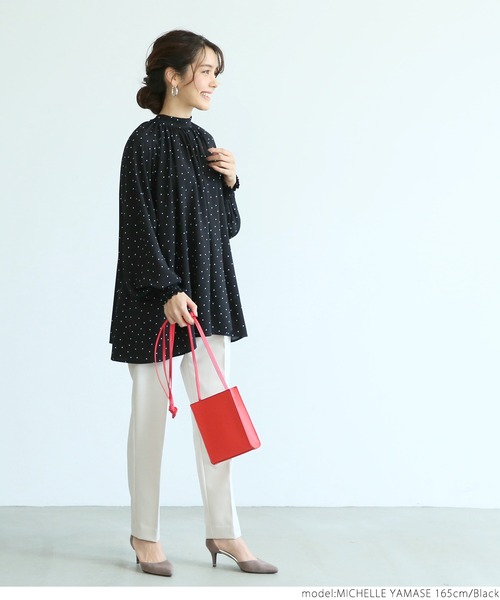 coca（coca）（コカ）の「ドット柄2wayボウタイブラウス（シャツ/ブラウス・レディース・ブラック/ホワイト・ONE SIZE）」の6枚目の写真