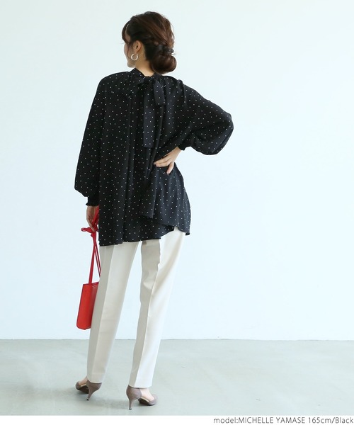 coca（coca）（コカ）の「ドット柄2wayボウタイブラウス（シャツ/ブラウス・レディース・ブラック/ホワイト・ONE SIZE）」の7枚目の写真