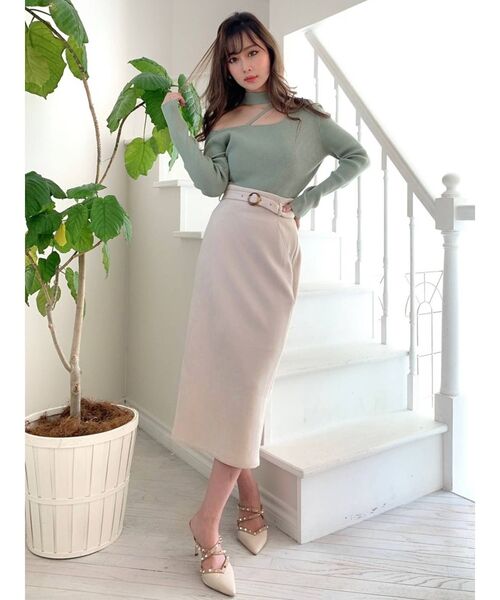 RESEXXY（リゼクシー）の「細ベルトデザインペンシルスカート（スカート・レディース・ベージュ/ブラウン/ピンク・FREE）」の4枚目の写真