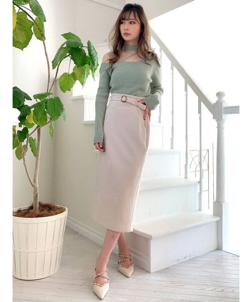 RESEXXY（リゼクシー）の「細ベルトデザインペンシルスカート（スカート・レディース・ベージュ/ブラウン/ピンク・FREE）」の6枚目の写真