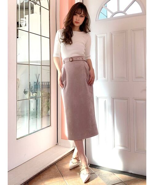 RESEXXY（リゼクシー）の「細ベルトデザインペンシルスカート（スカート・レディース・ベージュ/ブラウン/ピンク・FREE）」の7枚目の写真