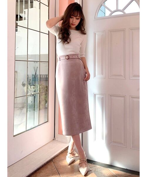 RESEXXY（リゼクシー）の「細ベルトデザインペンシルスカート（スカート・レディース・ベージュ/ブラウン/ピンク・FREE）」の8枚目の写真